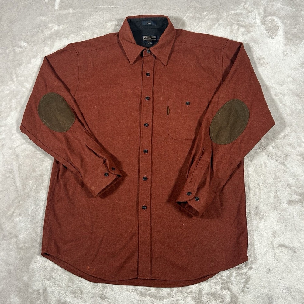 Pendleton Virgin Wool Trail Shirt Large Elbow Patch Flannel Vintage Gorpcore USA